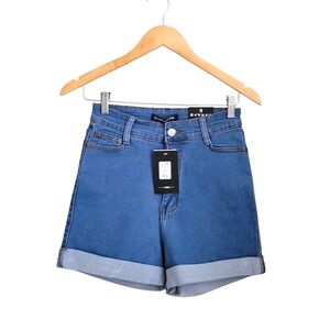 Fashion Nova Blue Jean Shorts High-Waisted Cuffed